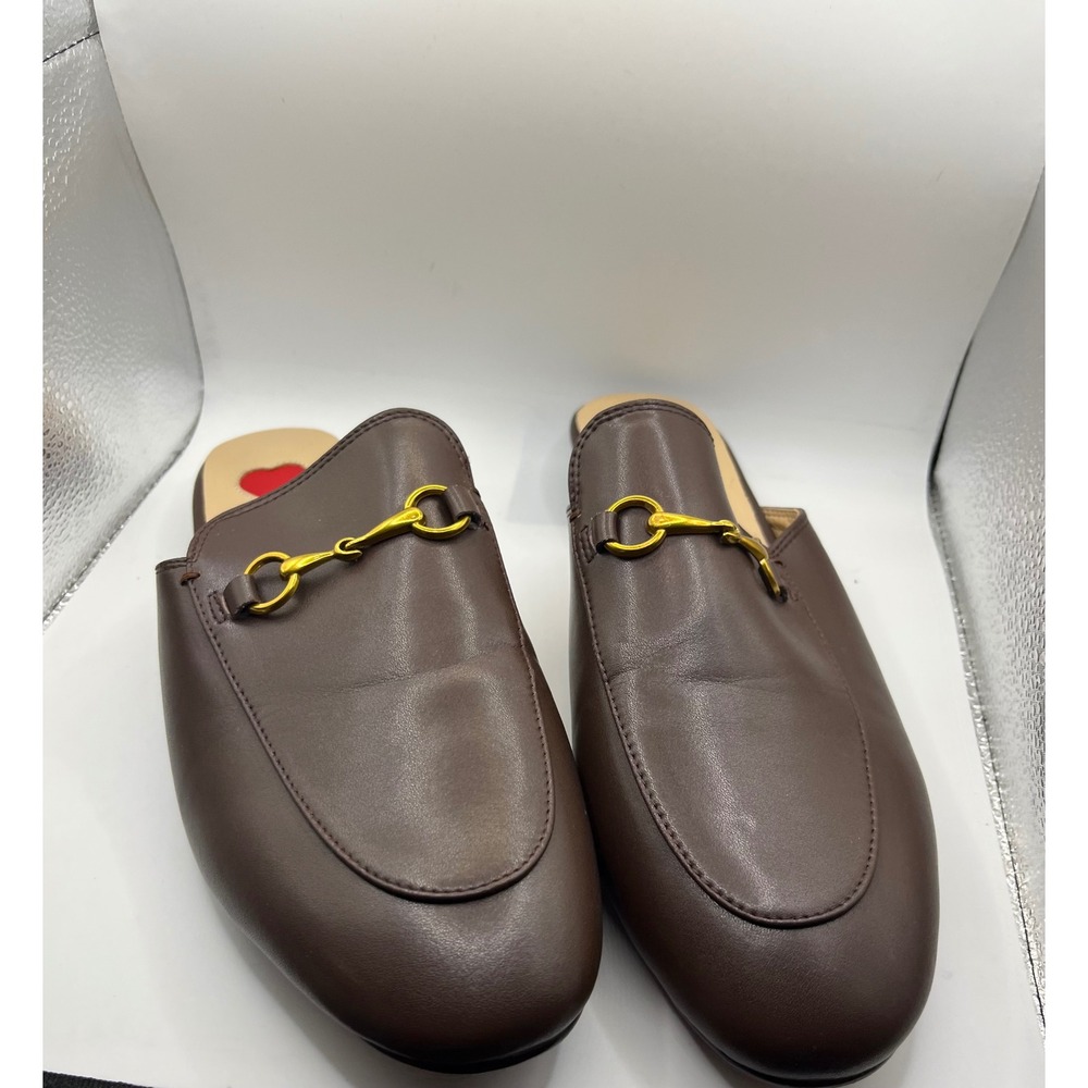 ARQA Women Dark Brown Leather Bit Mules Loafers Square Toe Slip On Shoes Size 41